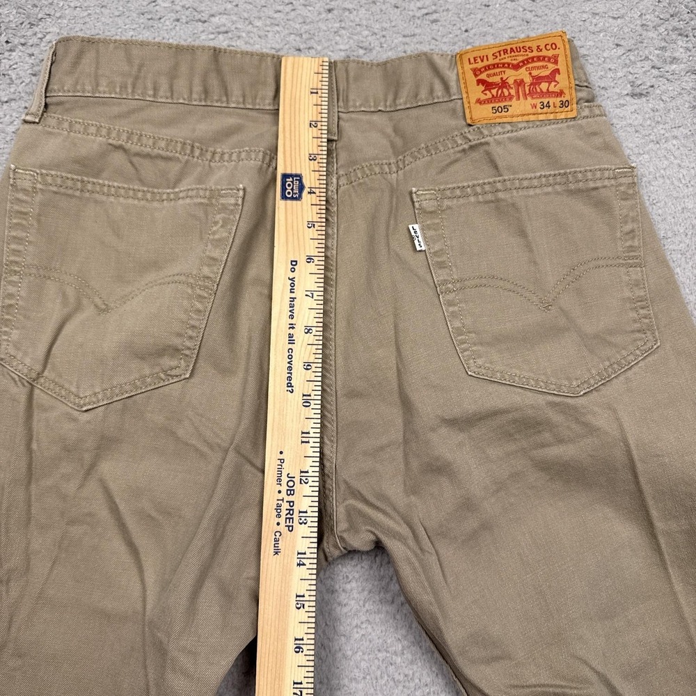 Levis 505 Jeans Mens 34x30 Beige Straight‎ Leg 100% Cotton Denim Khaki Casual - Picture 9 of 11